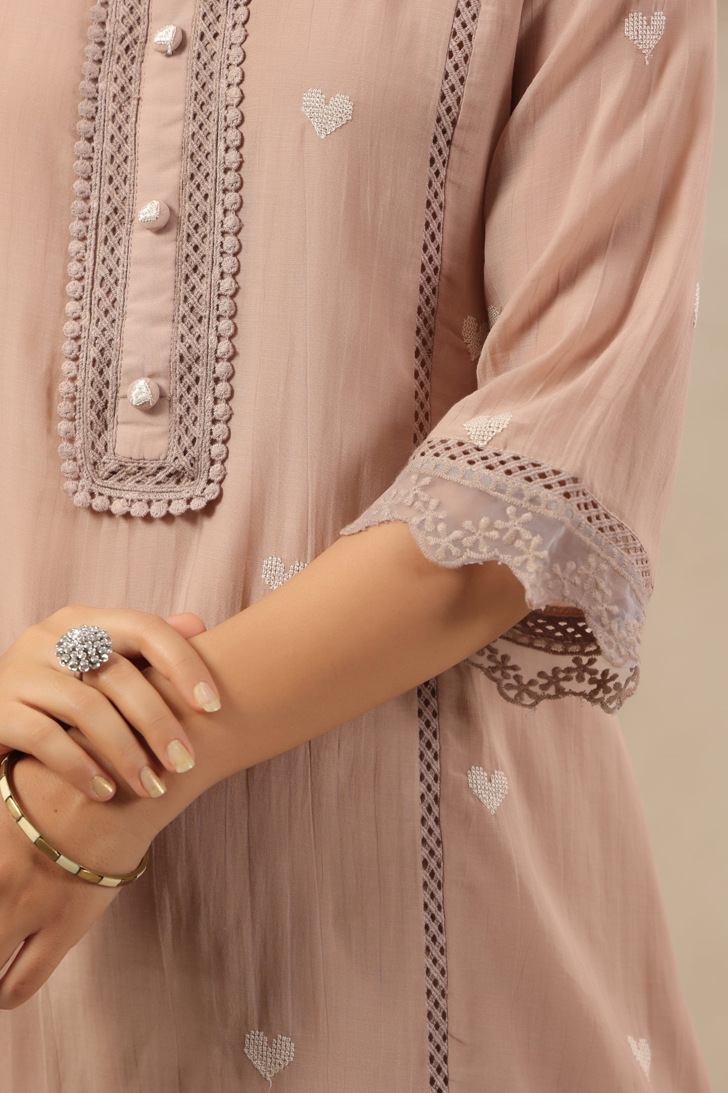 Heart Ivory pink mul chandari co ord set