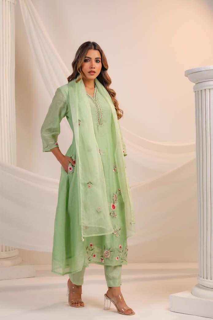 Green mul chandari suit