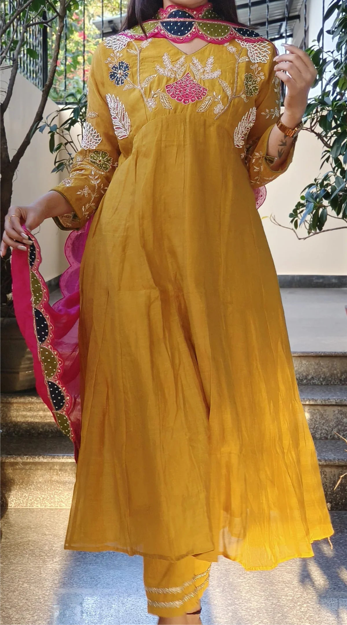 Premium hand work mul chandari Anarkali