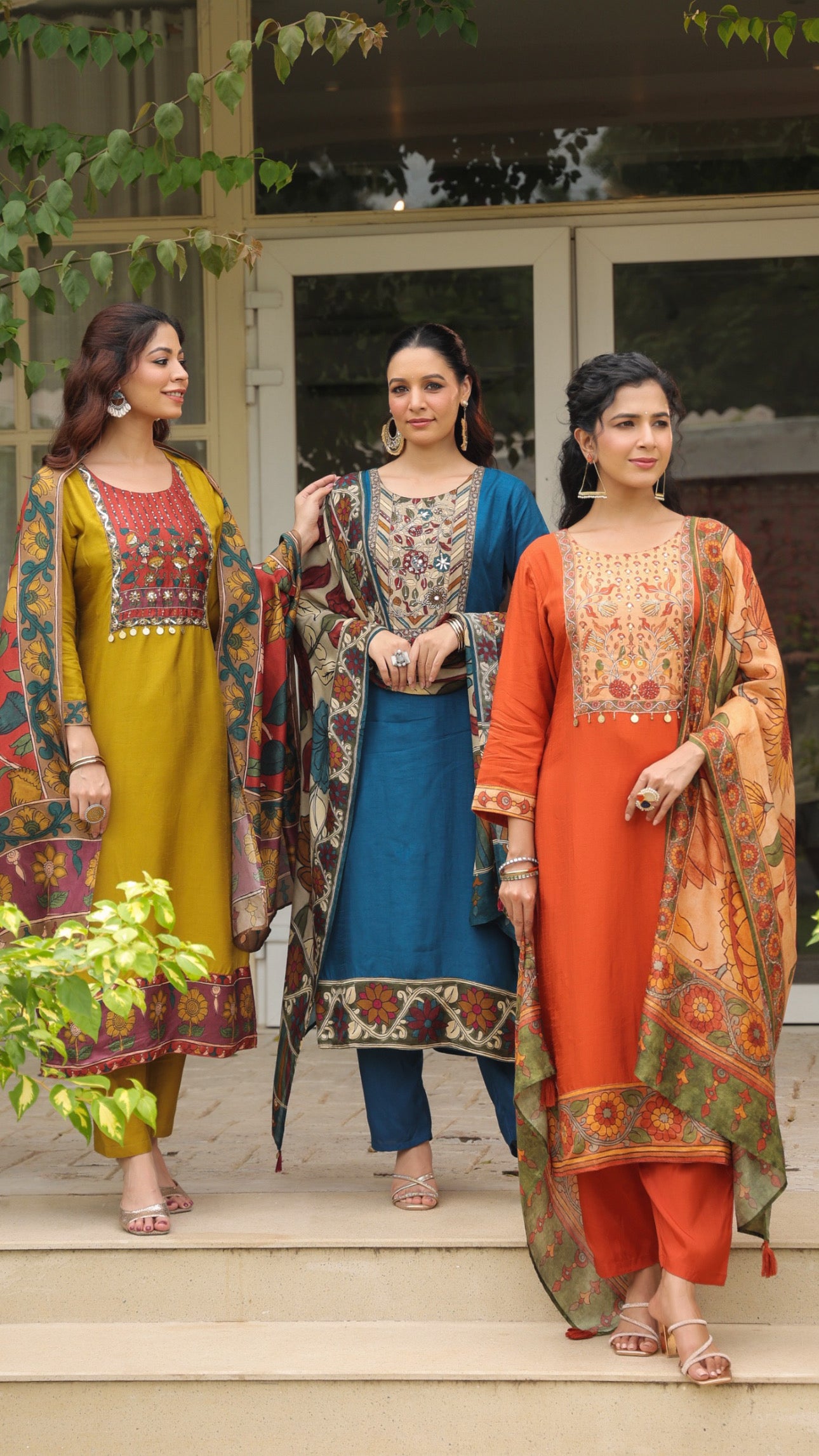 Blue silk Kamkari suit