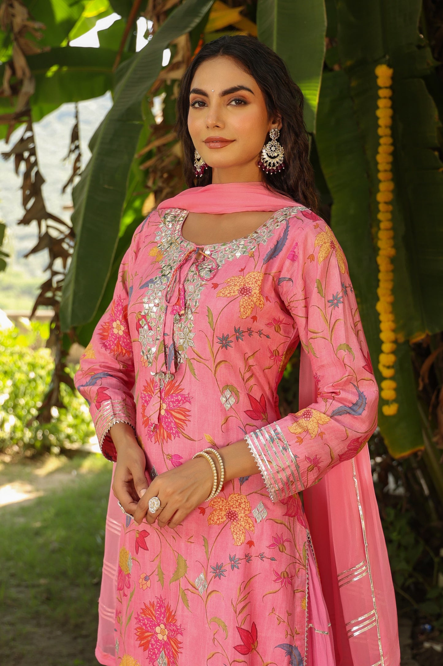 Pink gota Indian gown