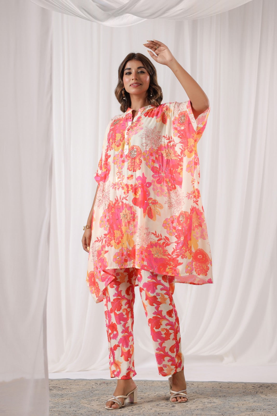 Floral cream Muslin silk co ord set