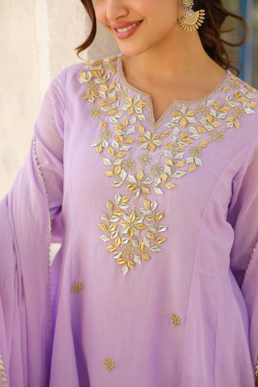 Lavender gota mul cotton Anarkali