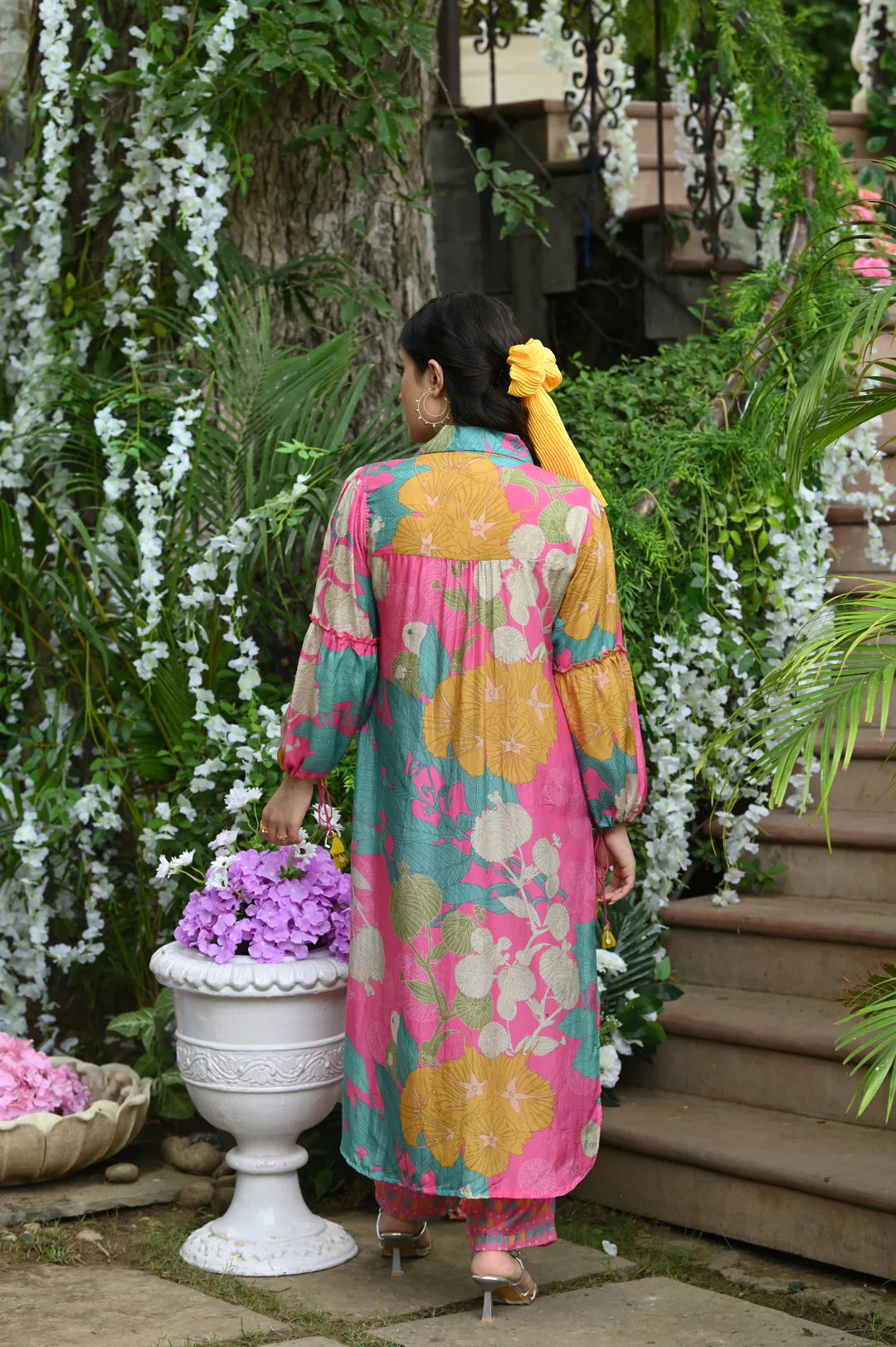 Pink Flower Muslin Kurt Set