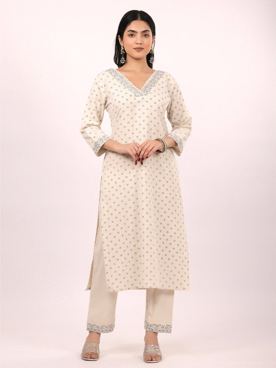 Cream flex cotton kurta pant