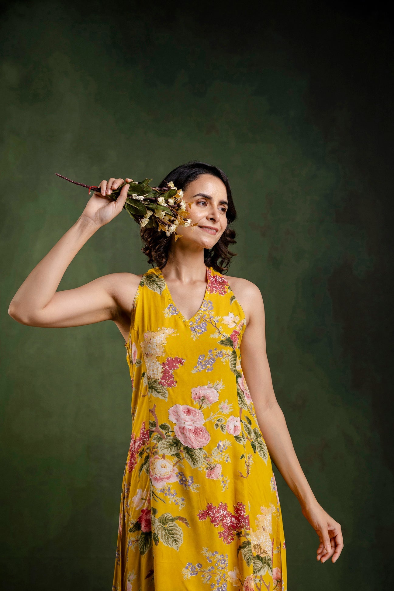 Mustard Printed Modal Embroidered Co-Ord Set
