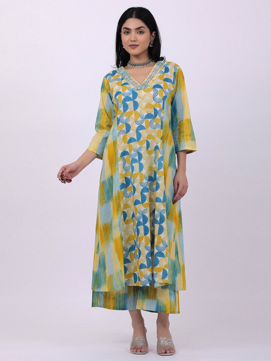 Aline pink and green shades kurta pant
