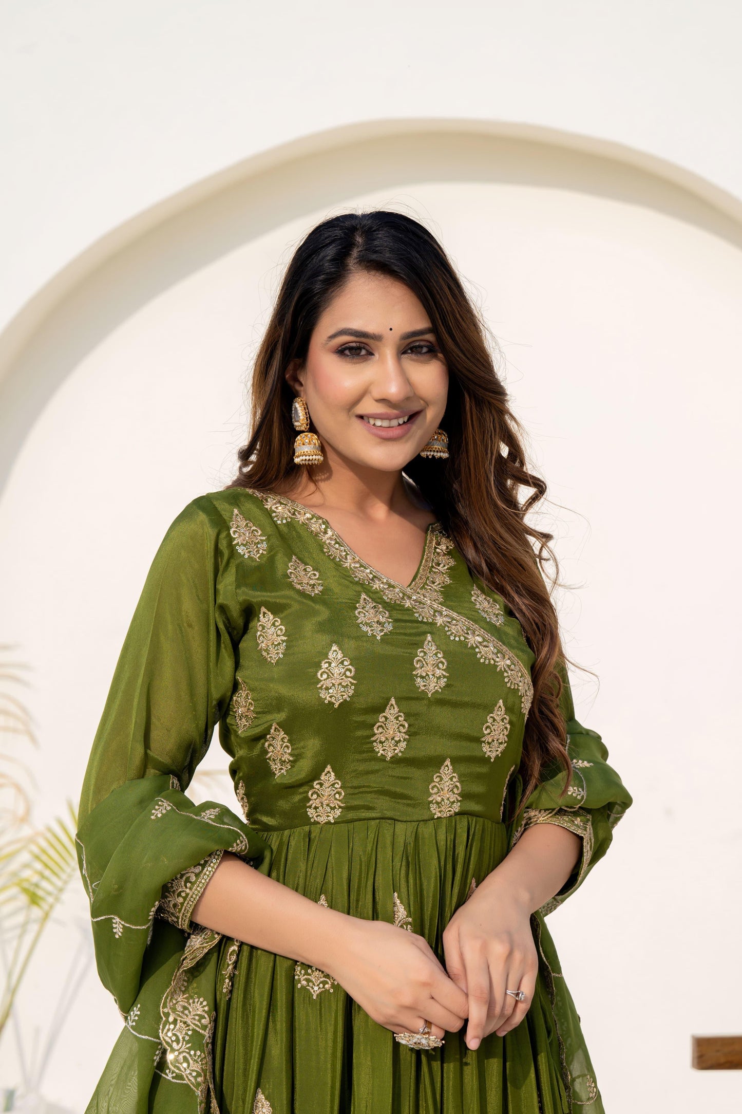 Mehendi green silk Anarkali