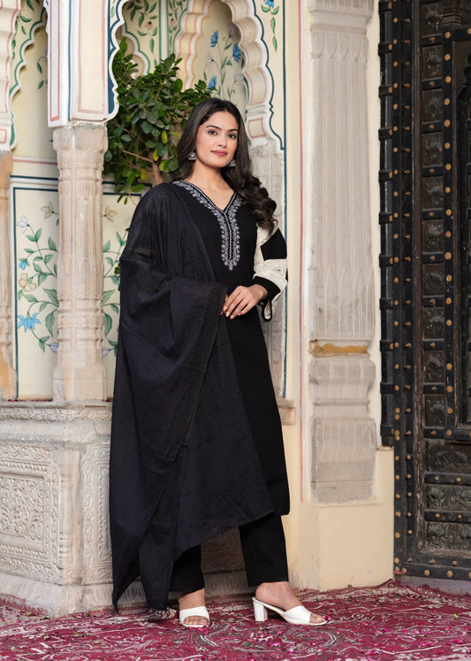 Stylish sleeves black cotton