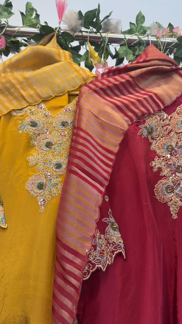 Beautiful Crepe straight suit with tissue dup and silk pants