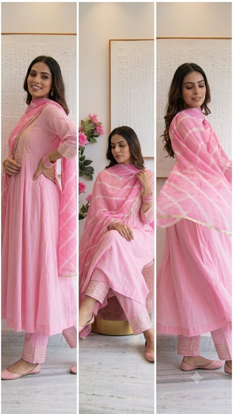 Pure cotton gota suit with kota doria dup