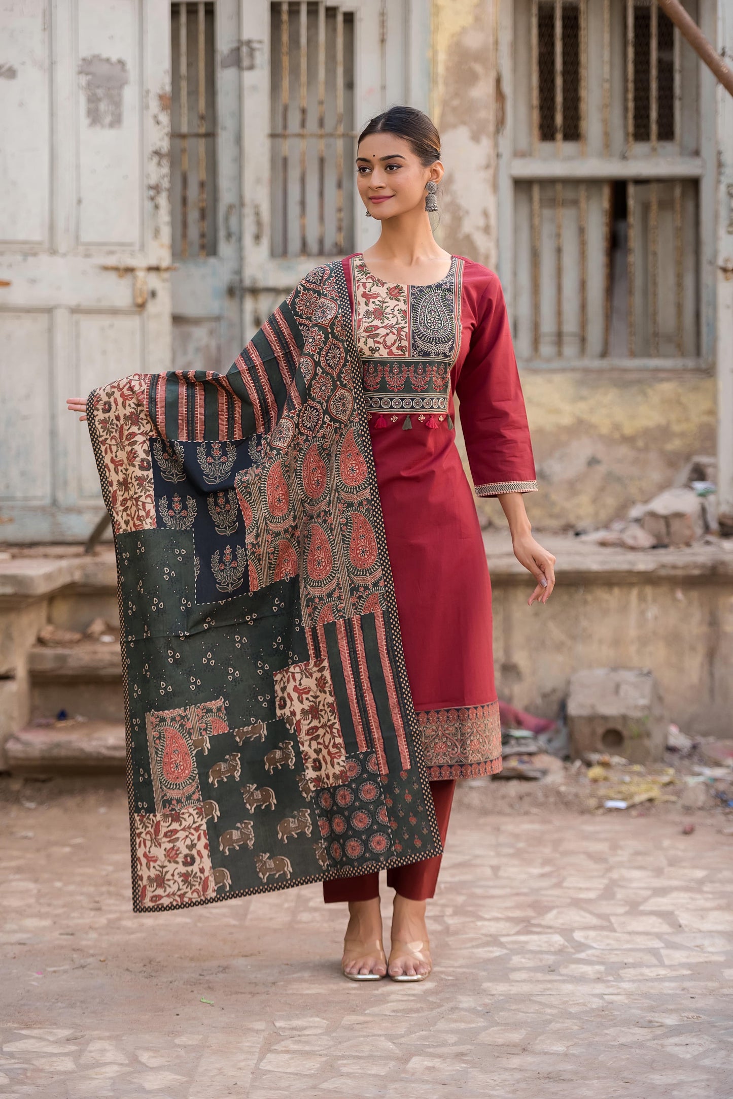 Maroon kutch ajrakh cotton Set