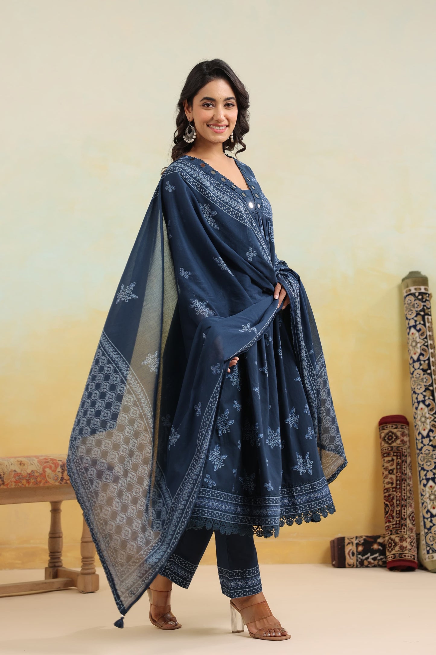 Navy blue premium cotton Anarkali