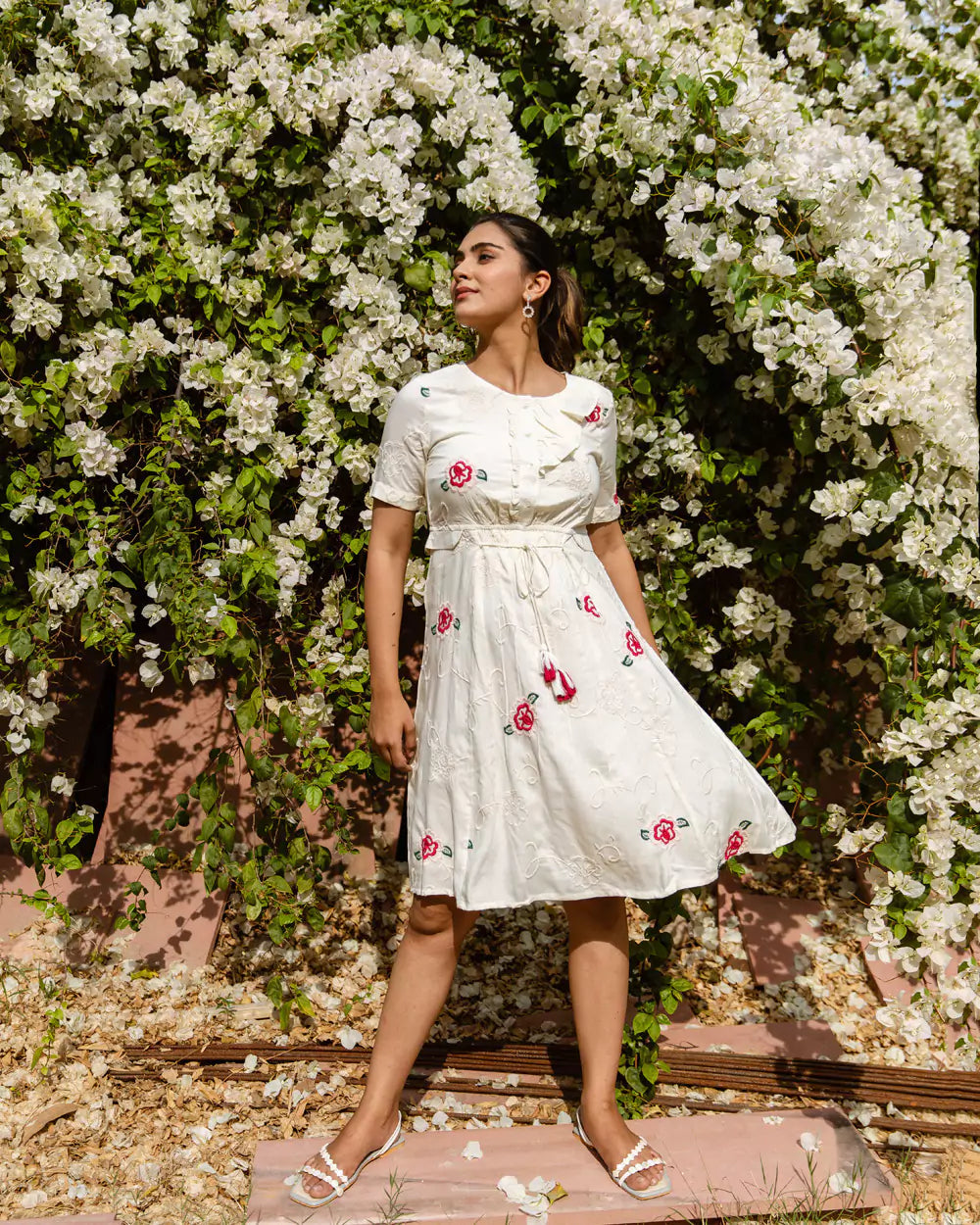 Rose off white embroidery dress