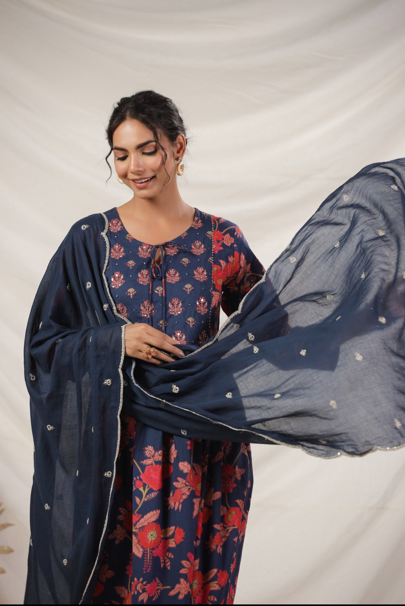 Blue floral hand block cotton
