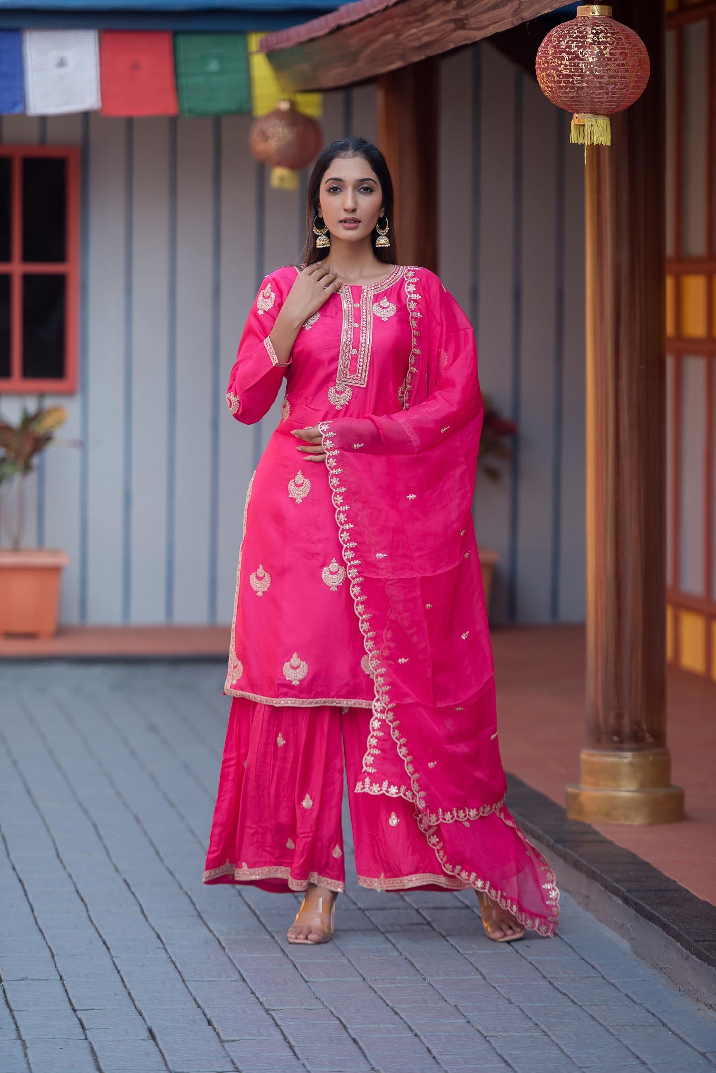 Chand Bali sharara set ( yellow/pink/green)