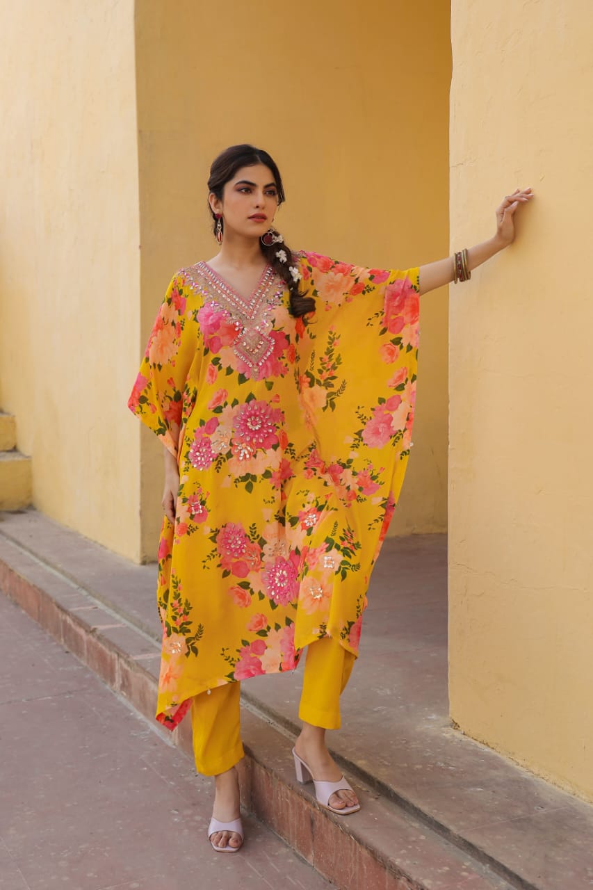 Modal kaftan pink/yellow