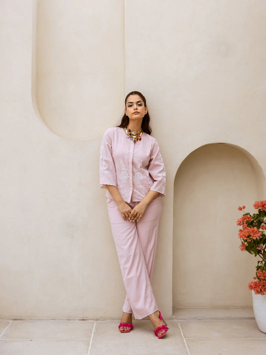 Mia pink embroidery co-ord set