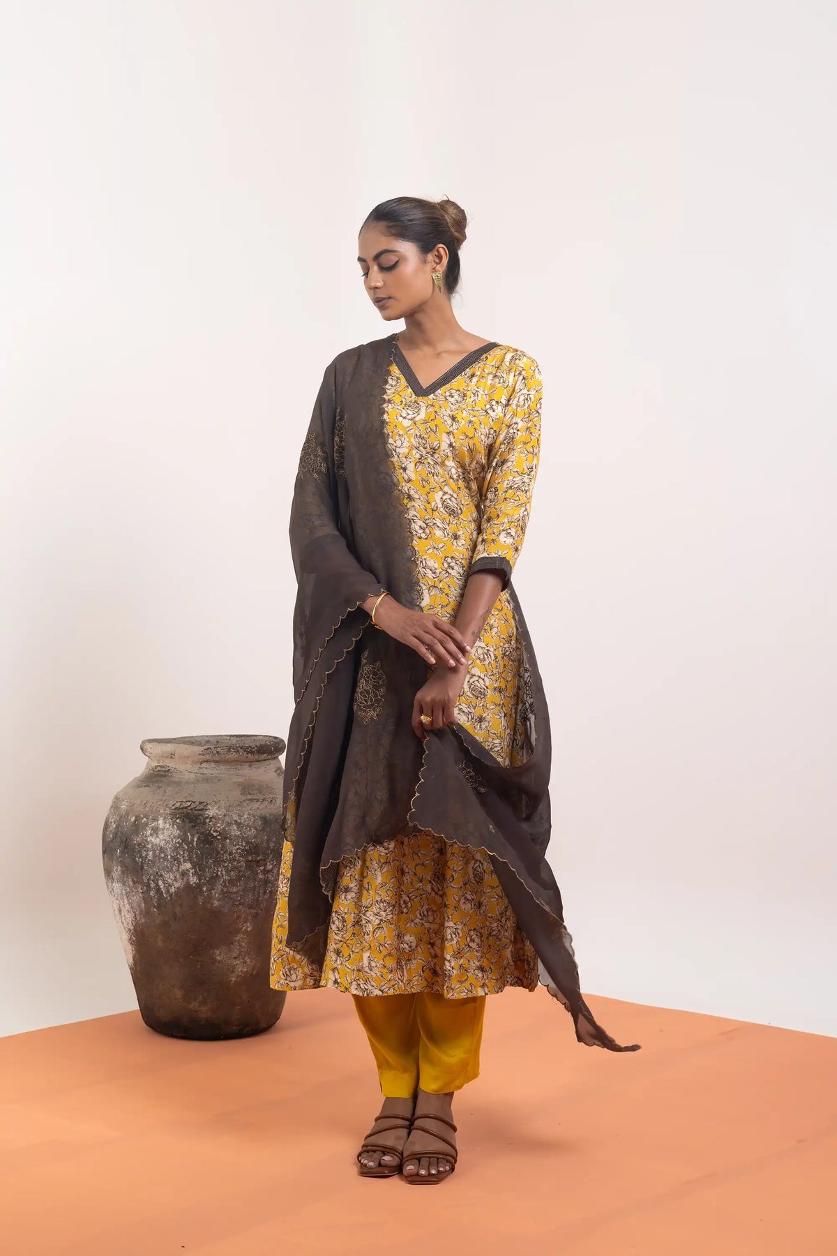 Brown mustard Anarkali