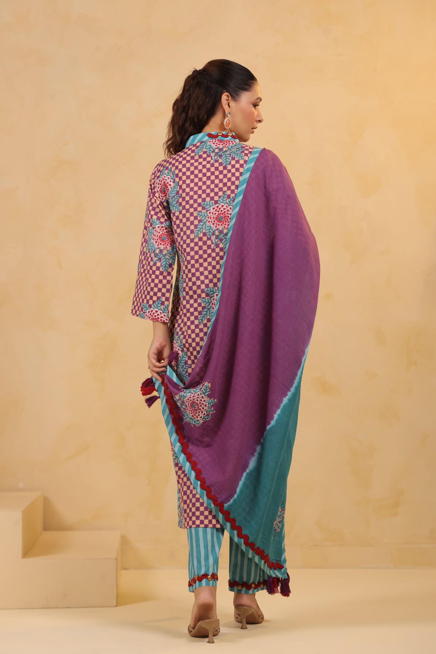 Gomertical cotton premium suit with beautiful detailing & kota doria dupatta