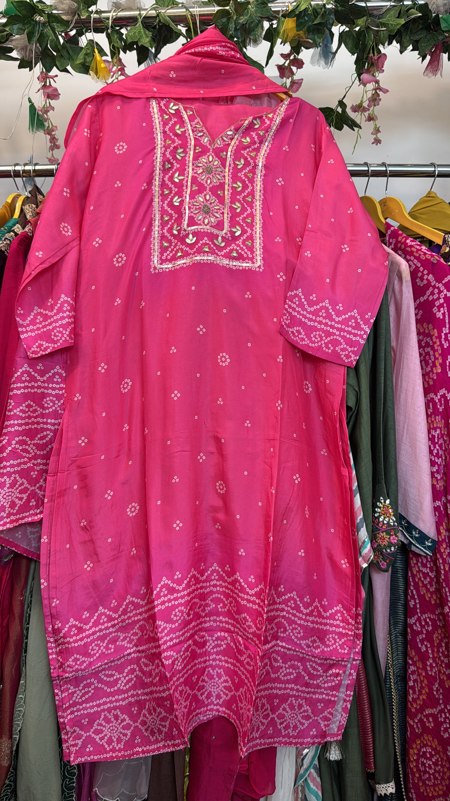 Pink gota Bandhani pure silk suit