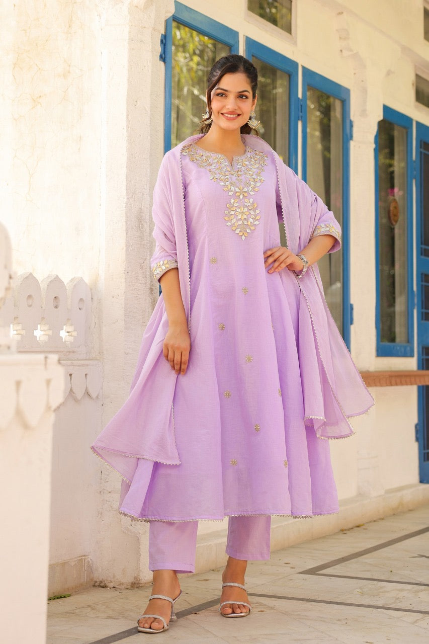 Lavender gota mul cotton Anarkali