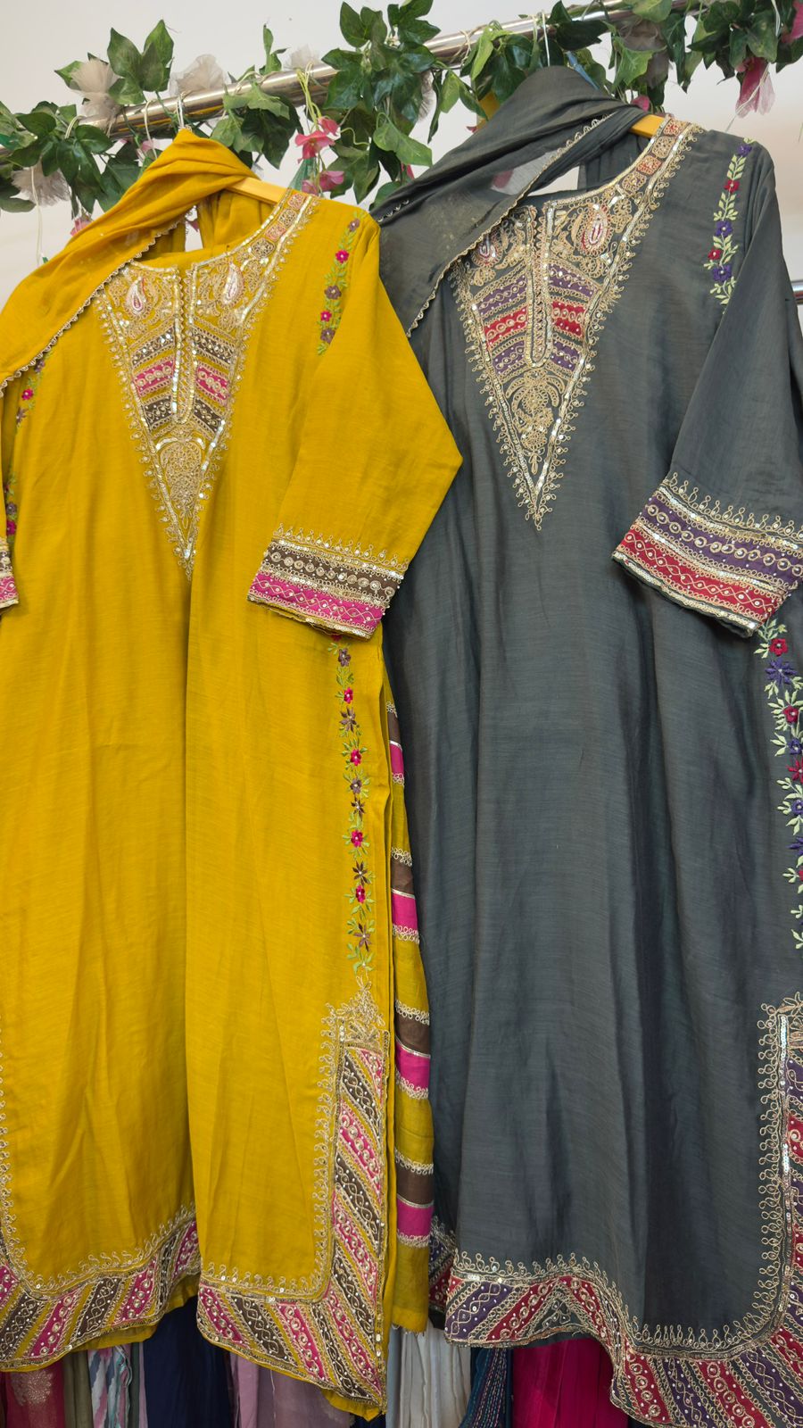 Side slit handwork straight mul chandari suit