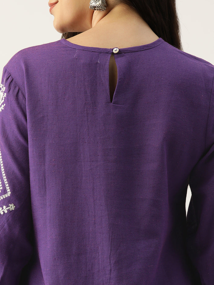 Purple / green cotton embroidery