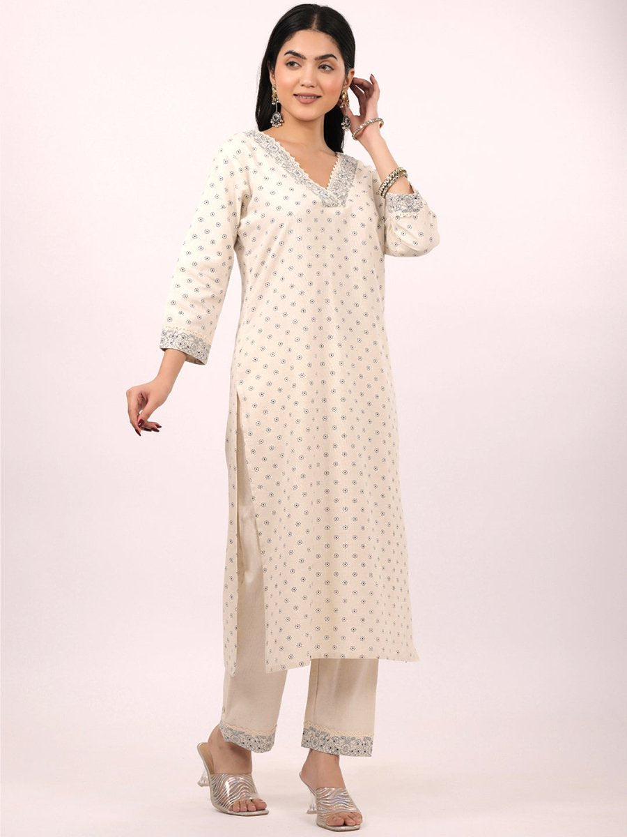 Cream flex cotton kurta pant