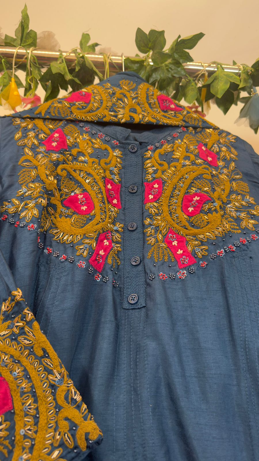 African blue handwork mul chandari suit