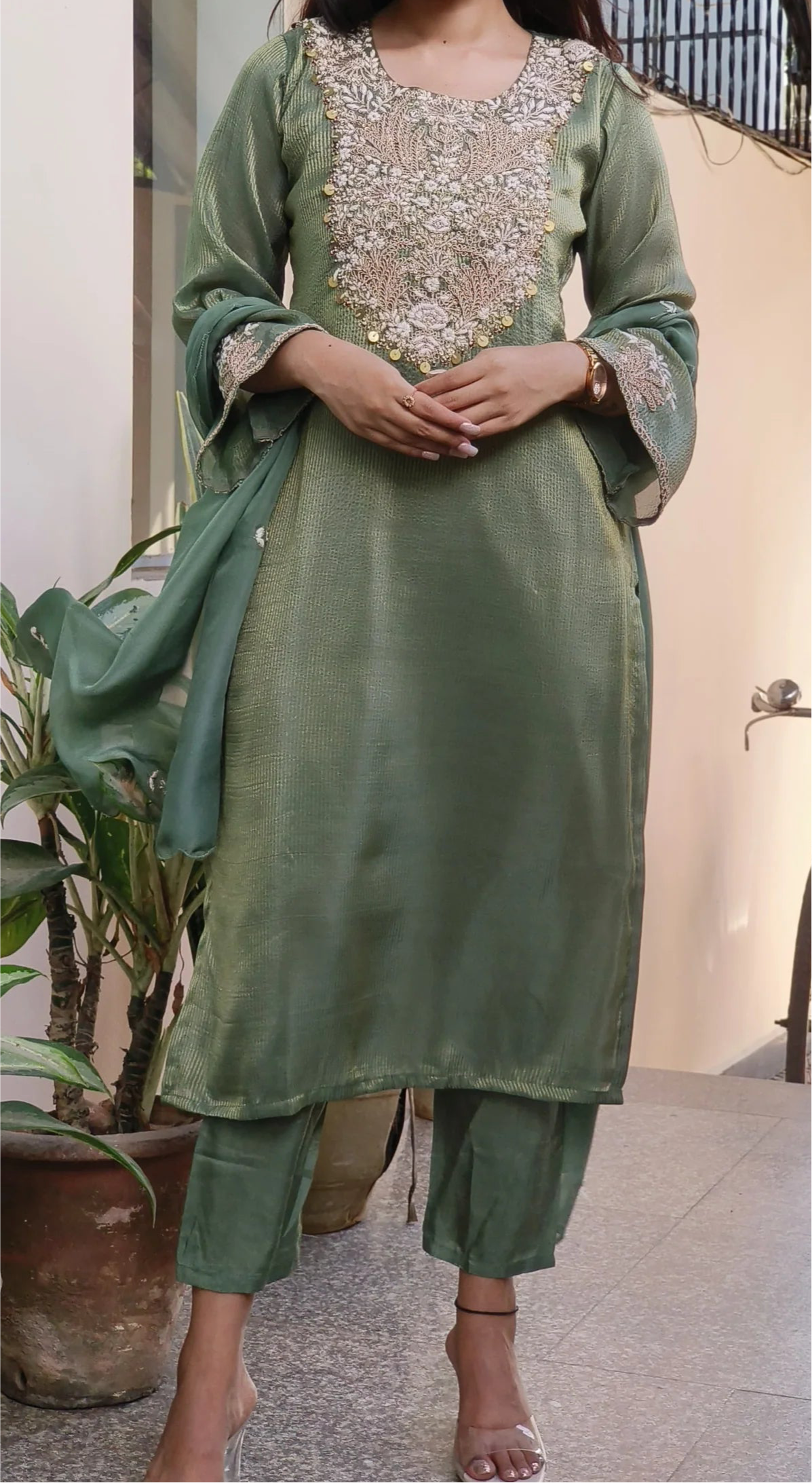 Premium rose gold / green tissue suit
