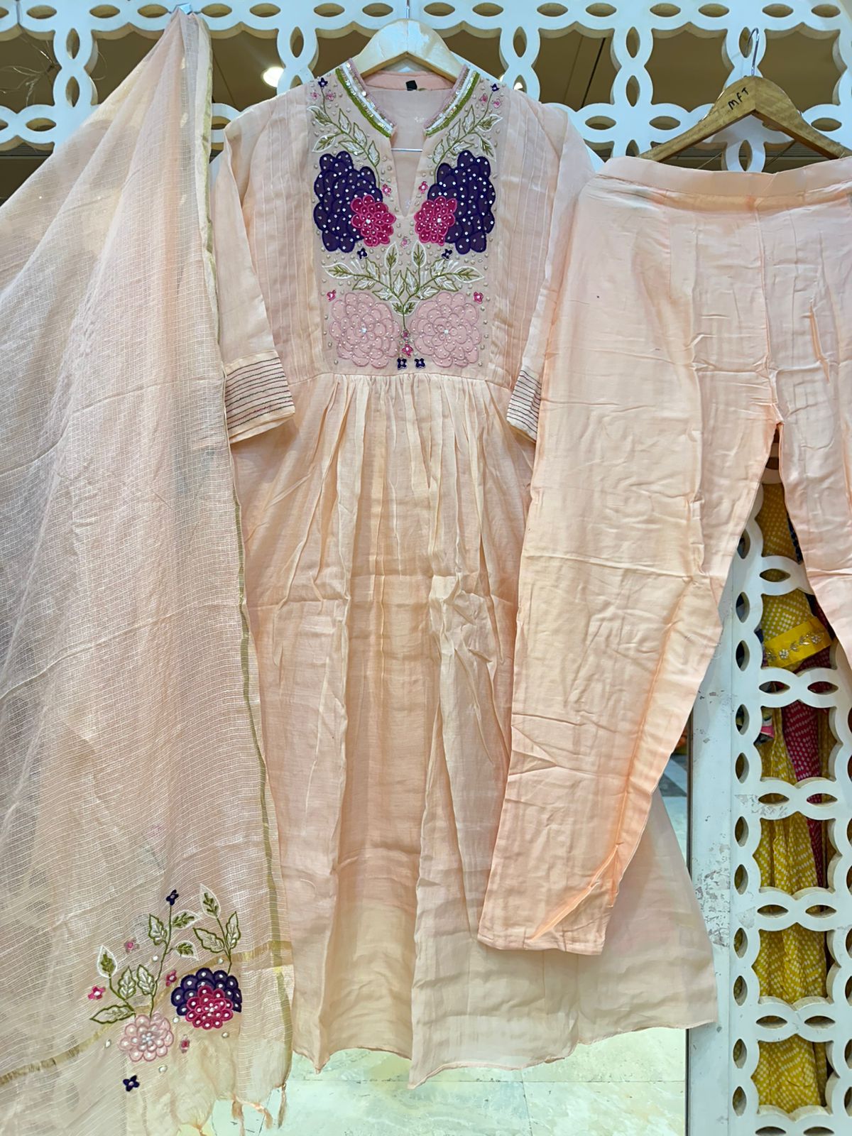 Embroidery & kota doria mul chandari suit