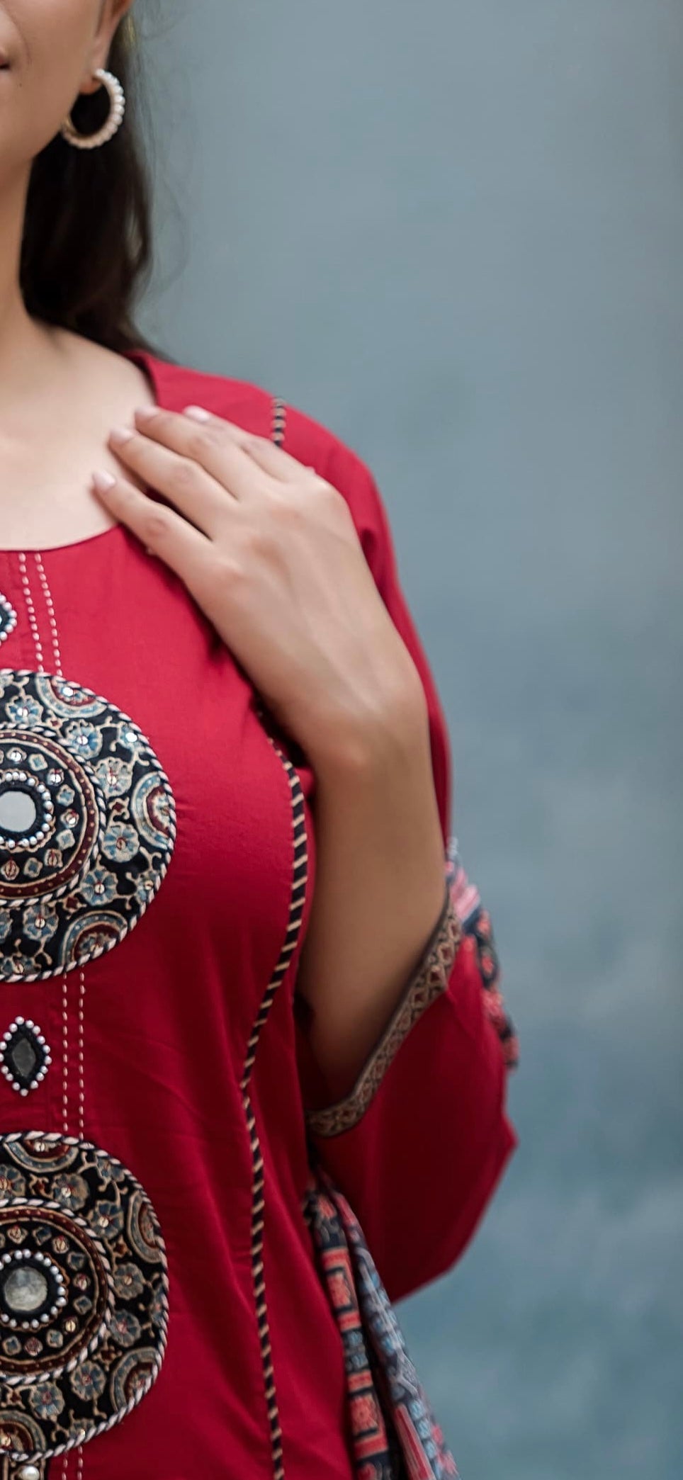 Kutch maroon handling cotton kurta pant with Ajrakh dupatta