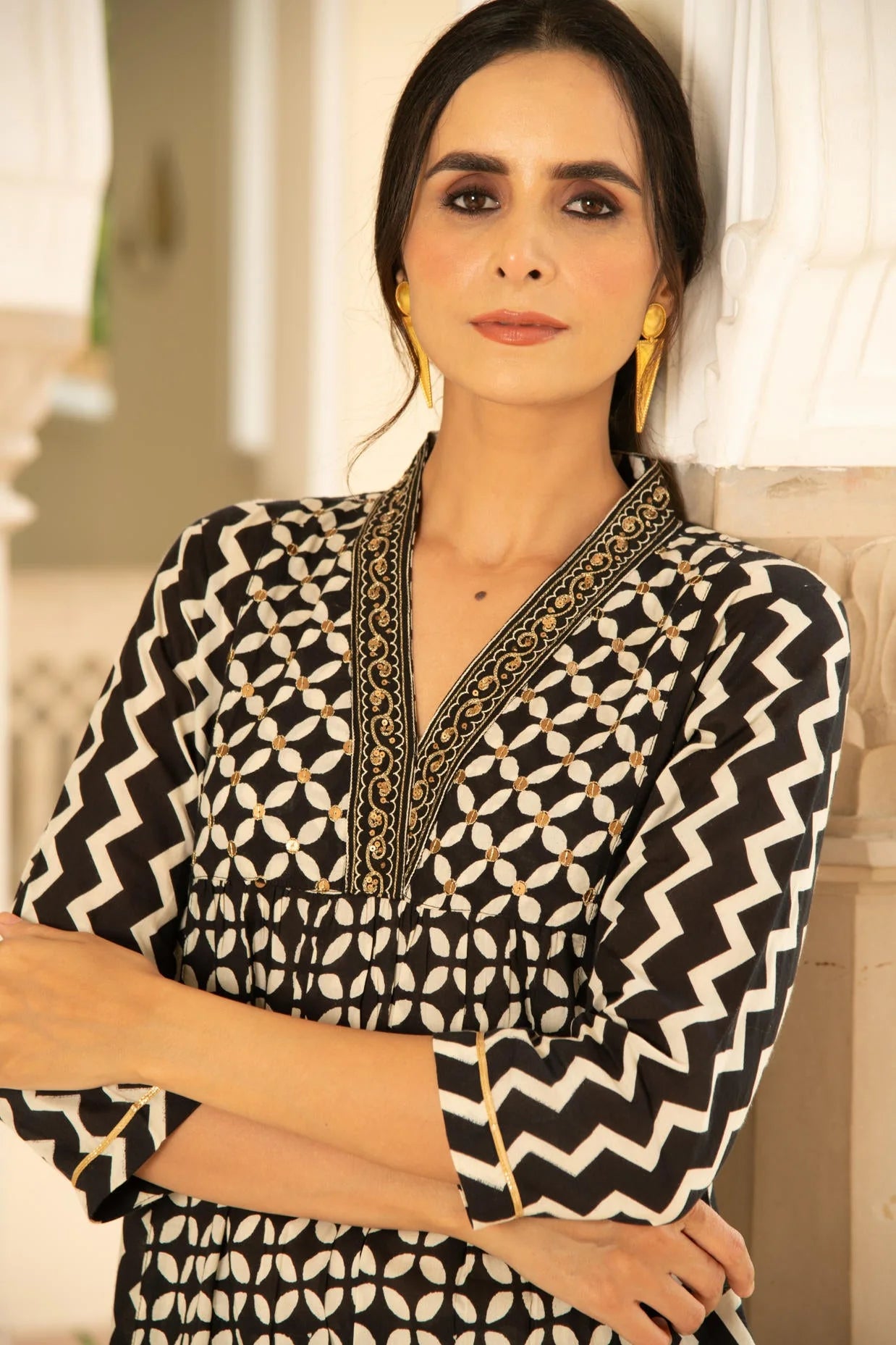 Monochromatic A-Line Embroidered Kurta Pant Co-Ord Set