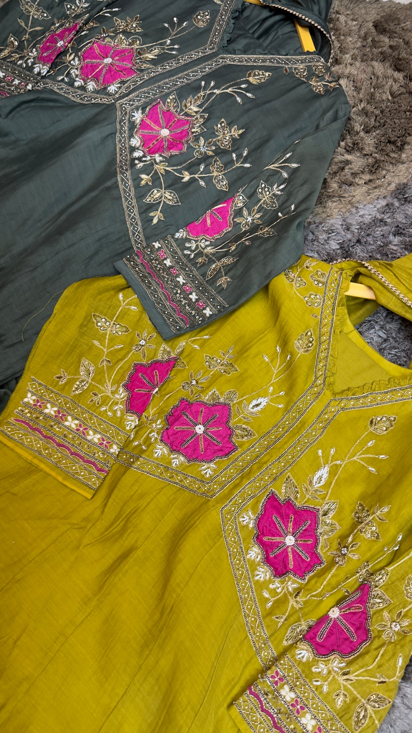 Designer neon pink appliqué mul chandari suit
