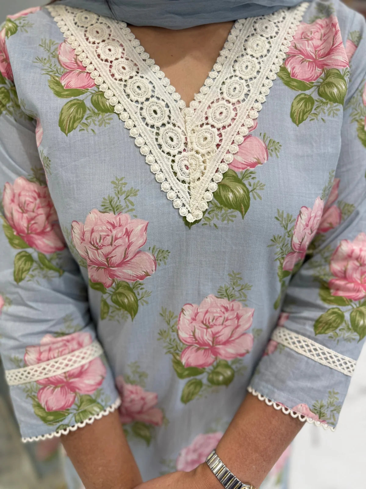 Floral blue cotton adaa suit