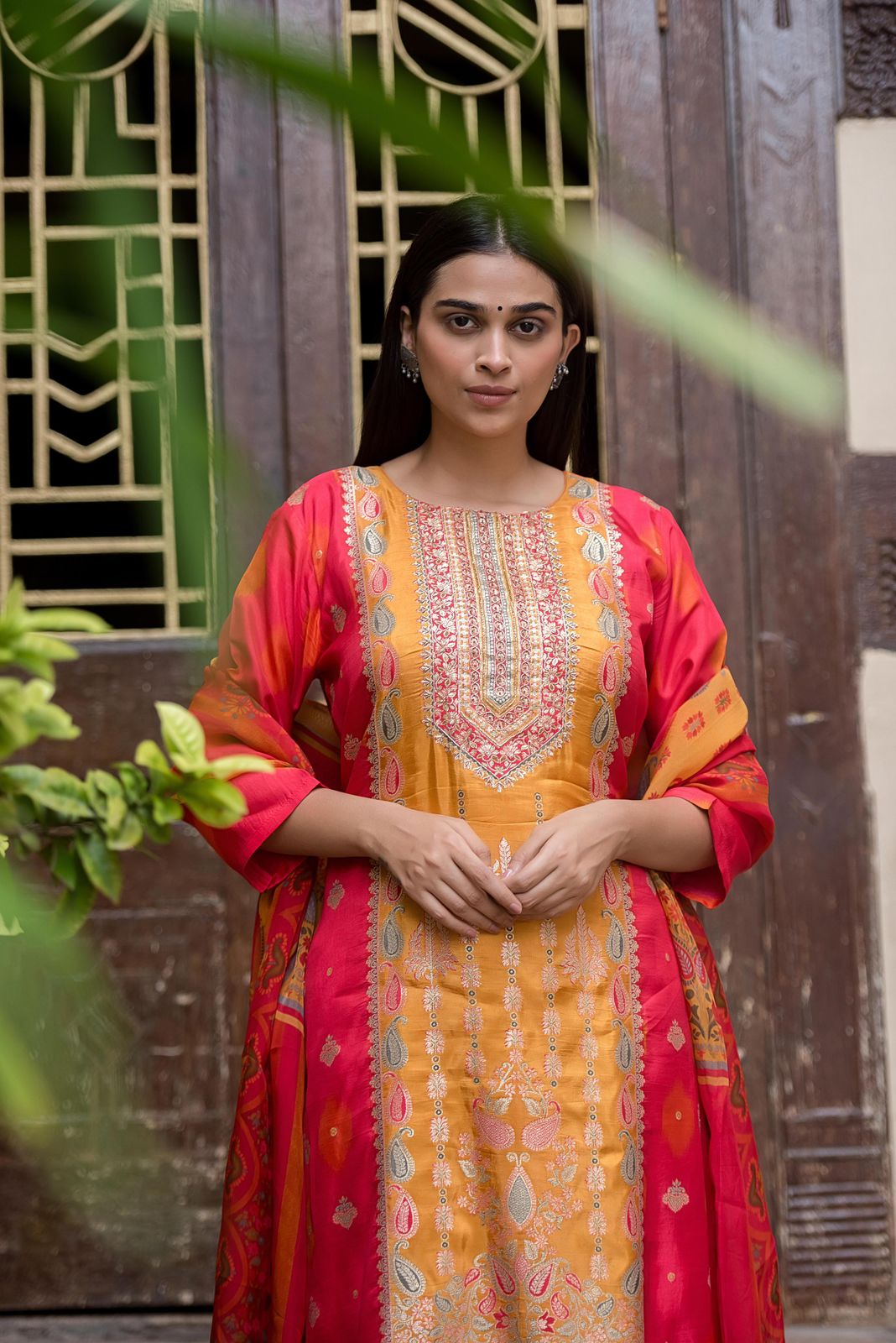 Red banaras silk suit