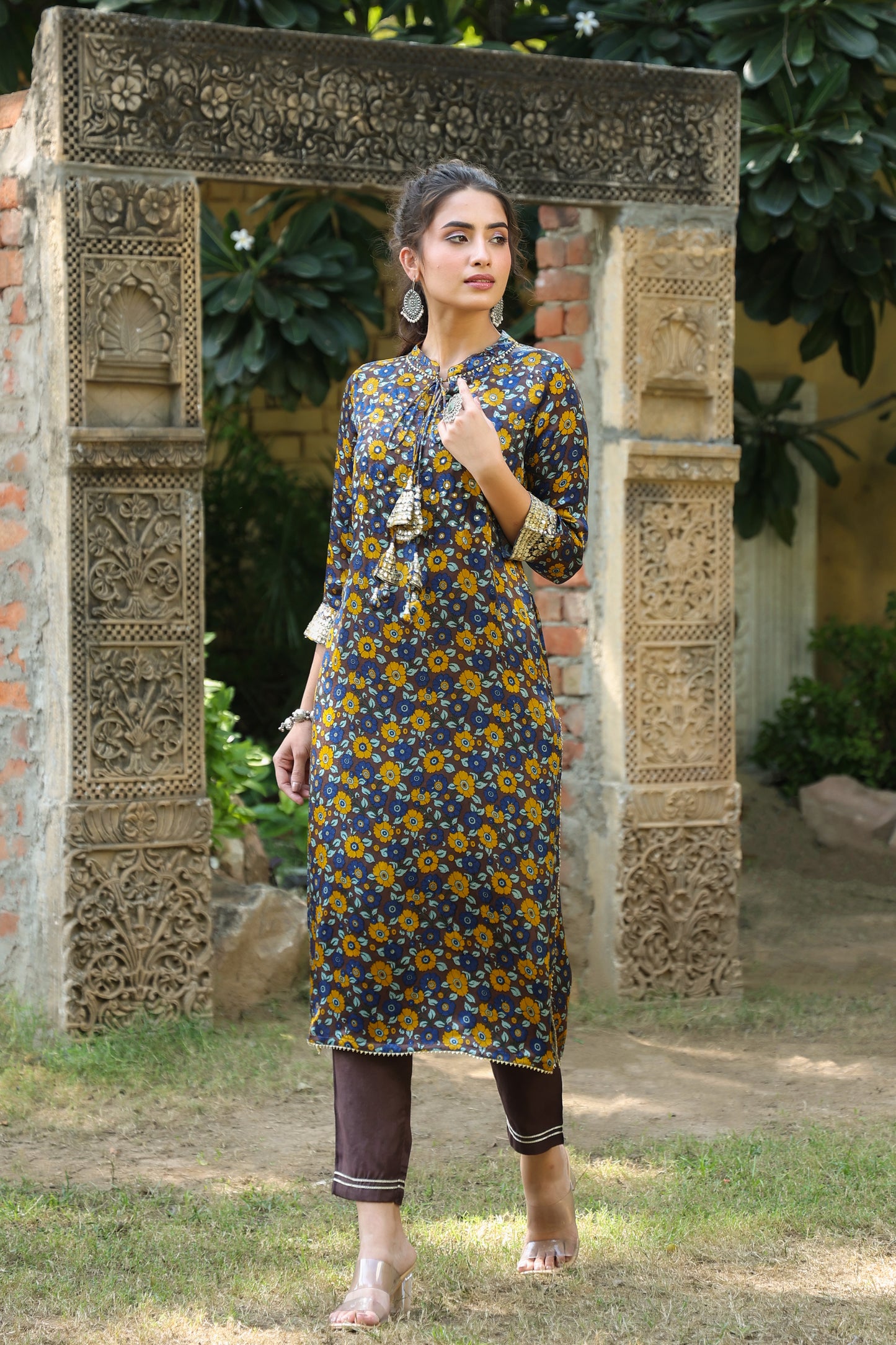 Brown/mustard Gajji kurta pant