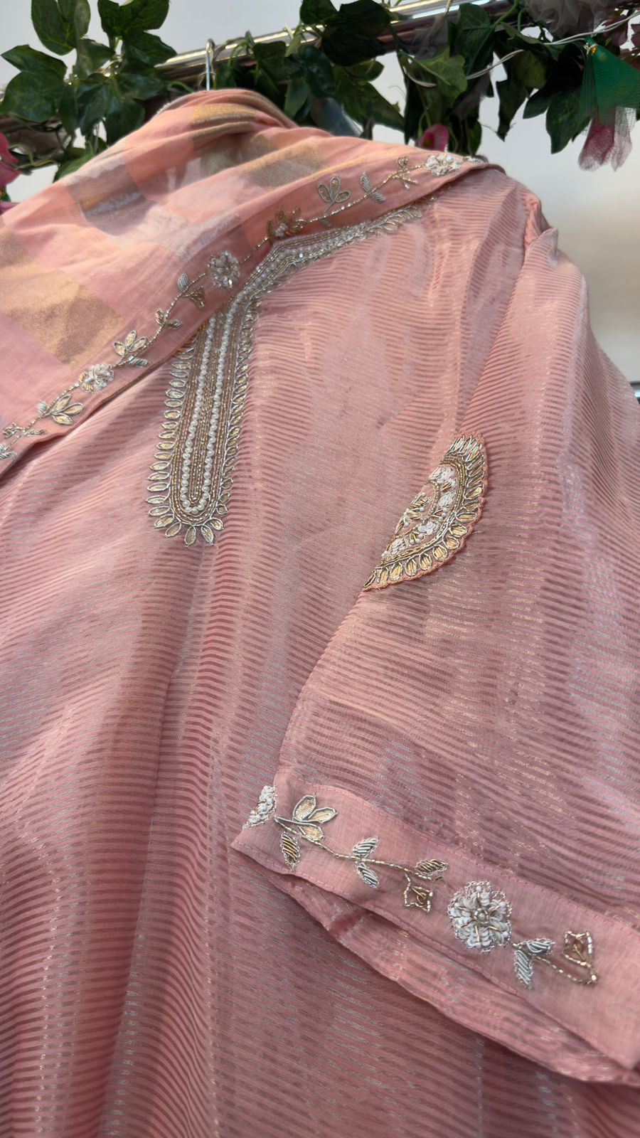 Luxe tissue Farshi pants with short Anarkali suit