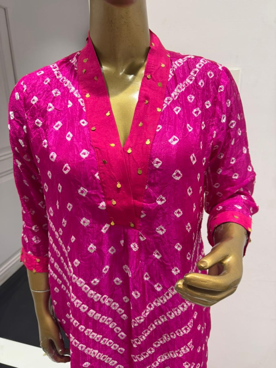 Pink Bandhani muslin silk coord set