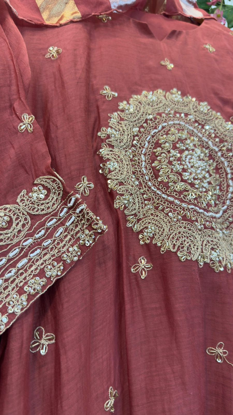Round Hand work aline beautiful mul chandari suit