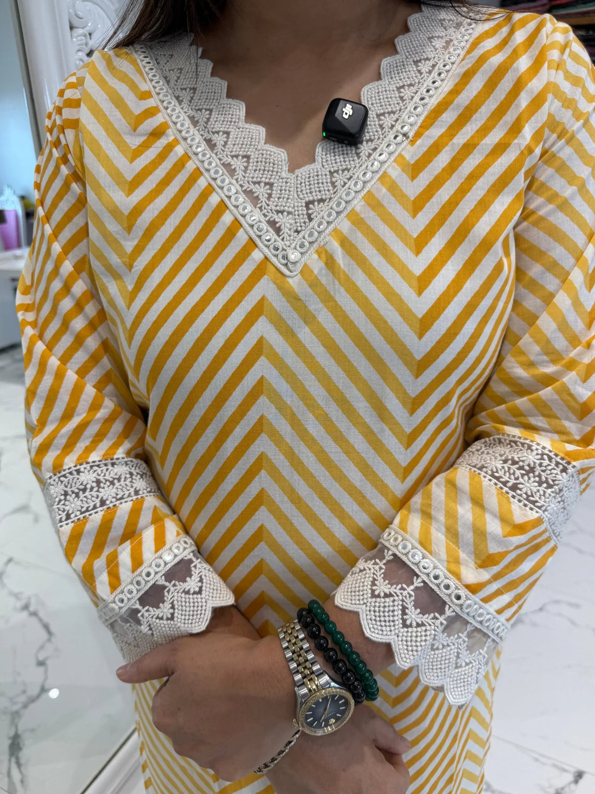 Phool yellow Leheriya cotton Set