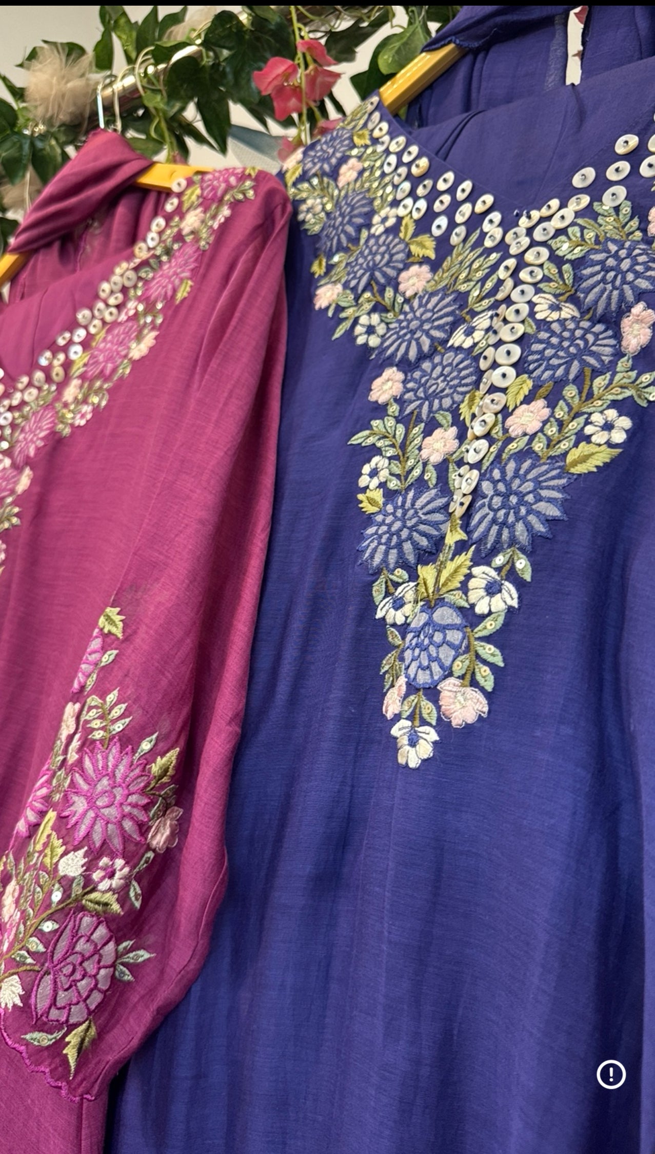 Blush pink & blue beautiful neck applique suit