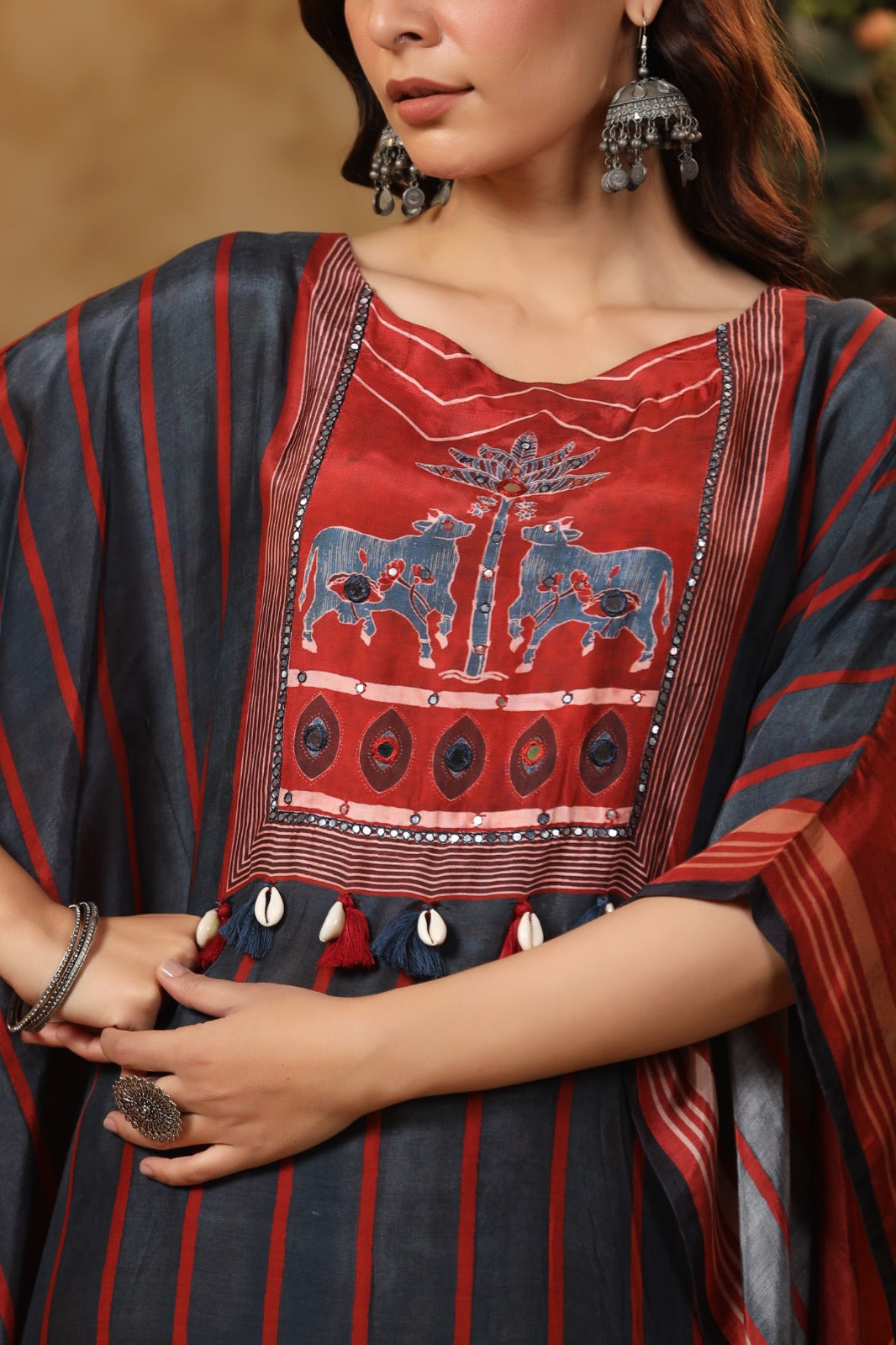 Pichwai kaftan ( Marron/mustard)