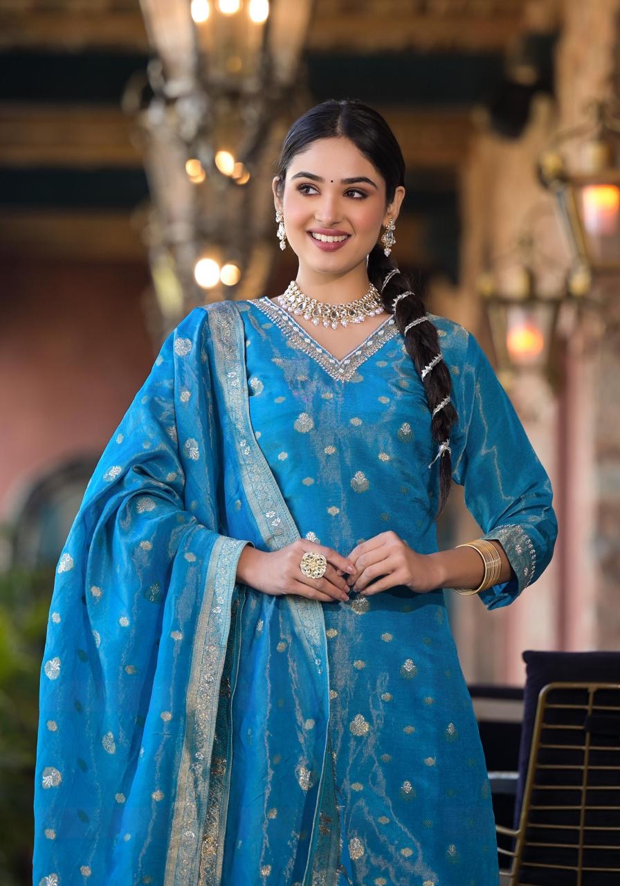 Blue banaras silk sharara