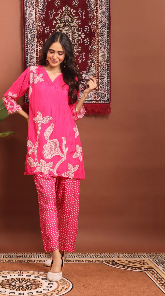 Pink silk co ord set