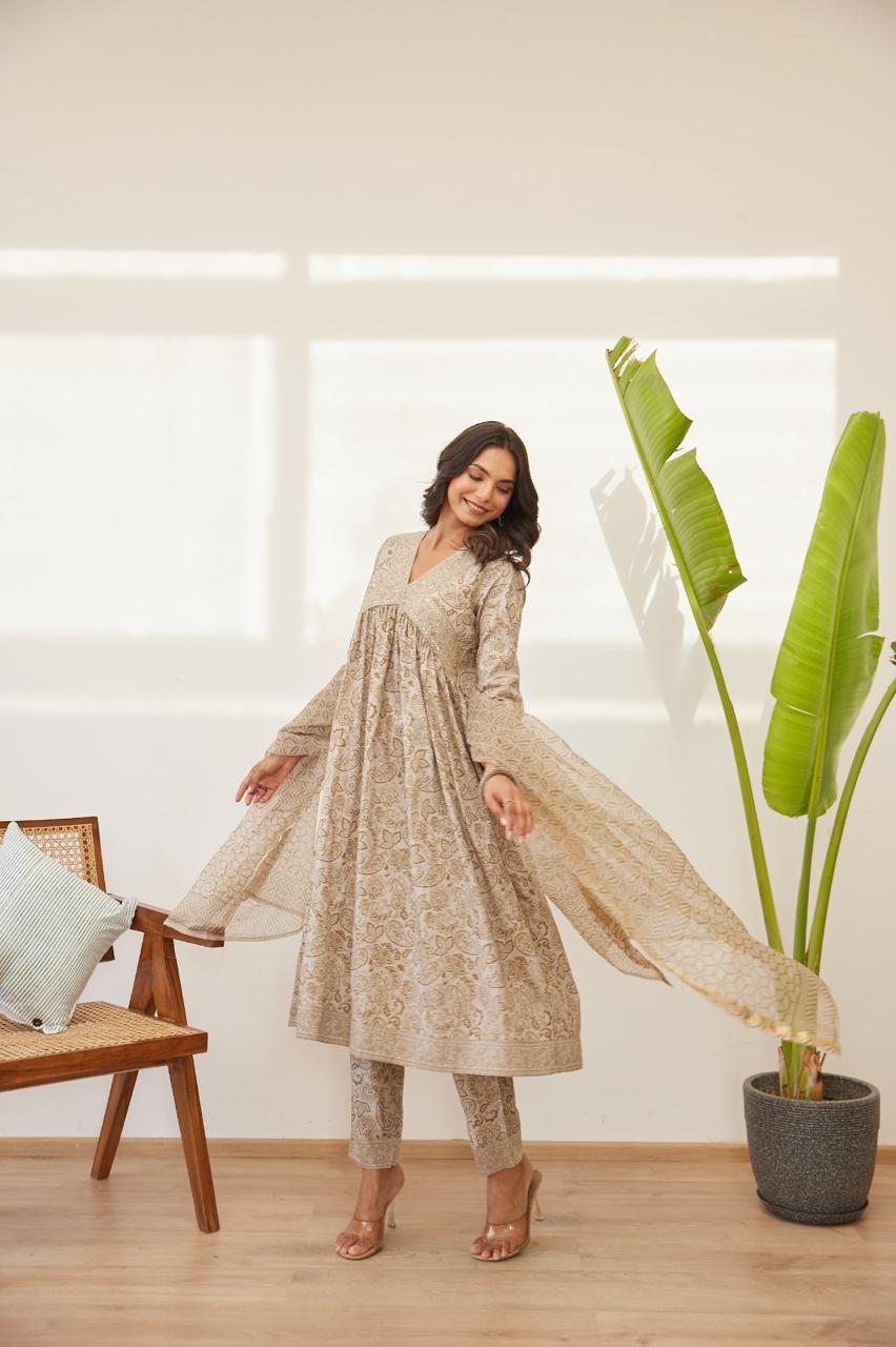 Floral Printed Pure cotton Silk Empire