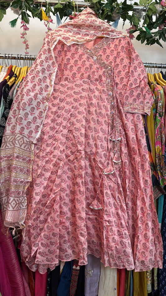 Peace hand block chandari Anarkali