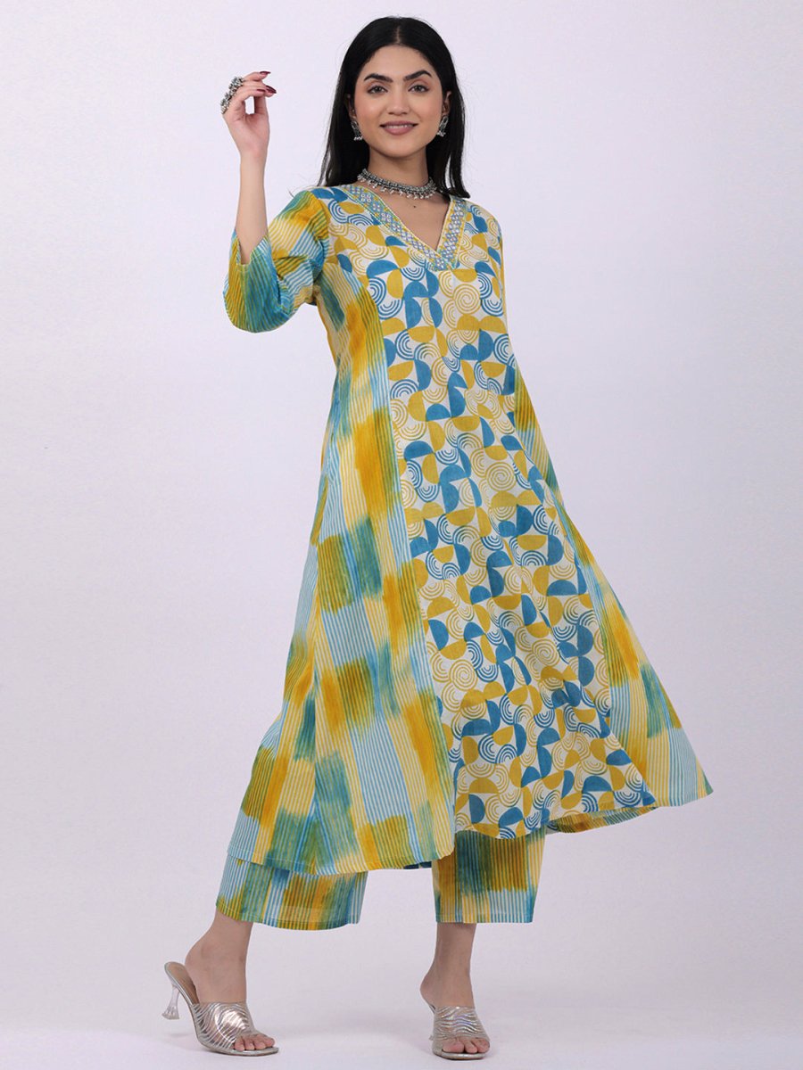 Aline pink and green shades kurta pant