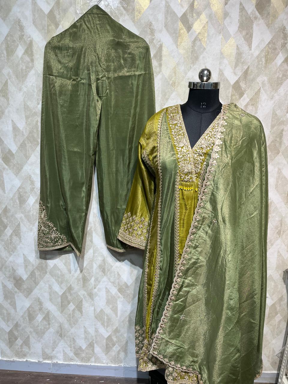 Greeny mehendi tissue sharara